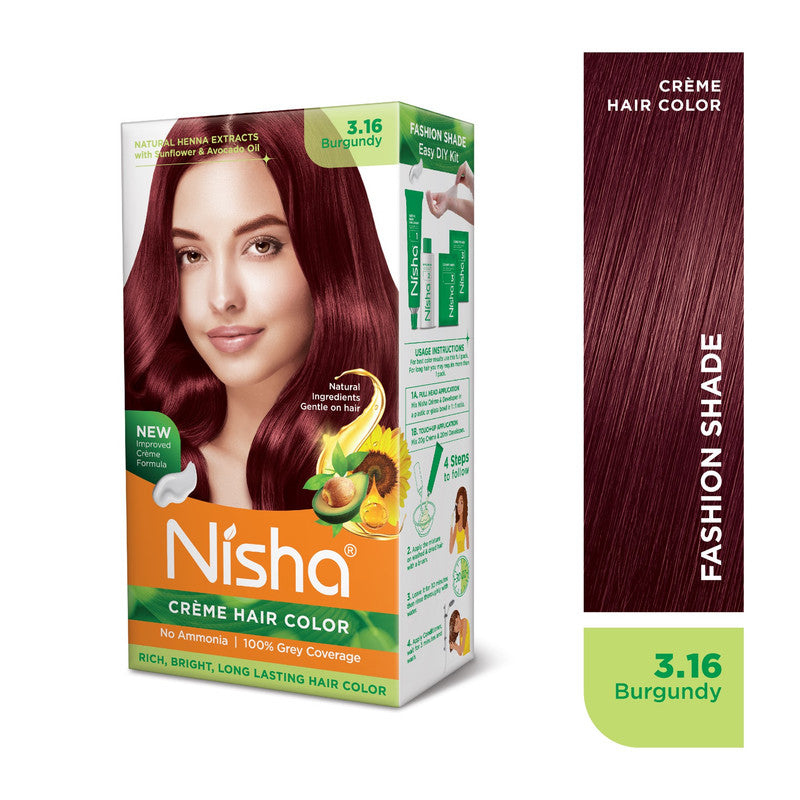 Nisha Creme Hair Color for Women and Men - Burgundy, 120gm, Long-lasting, 100% Grey Coverage Permanent Hair Colour-1
