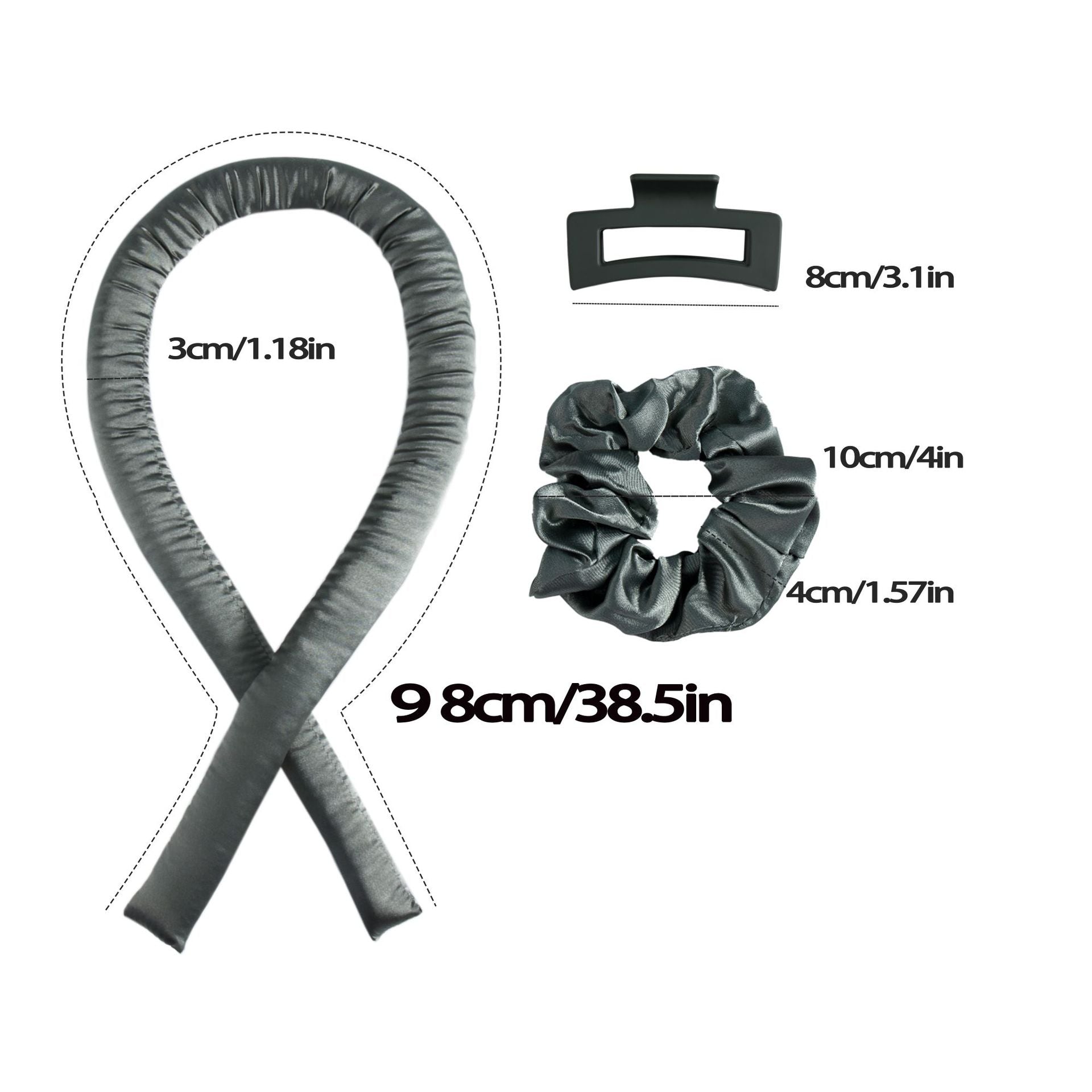 NNEDSZ 5PCS Gray Heatless Hair Curling Set with Scrunchie and Hair Clip - Silk Curling Ribbon